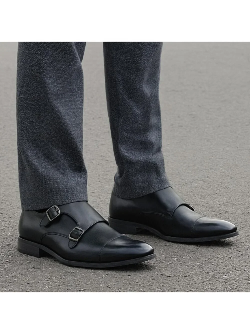 Men's Black Imported 100% Synthetic Dress Shoes for Monk Strap Loafers